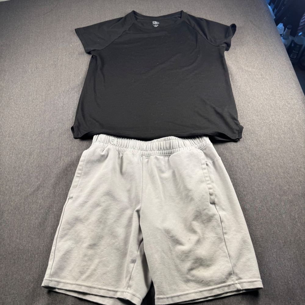 Athletic Works Girls Black T-Shirt and Grey Shorts Activewear Set Size L 10-12